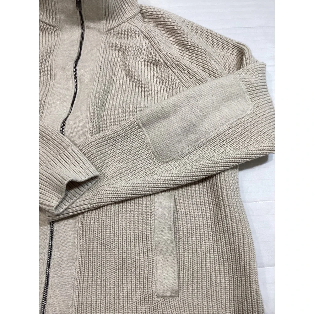 Banana Republic Mens XL Full‎ Zip Heavy Ribbed Cardigan Sweater Elbow Patches